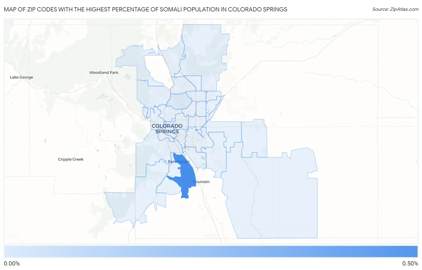 Zip Codes with the Highest Percentage of Somali Population in Colorado Springs Map