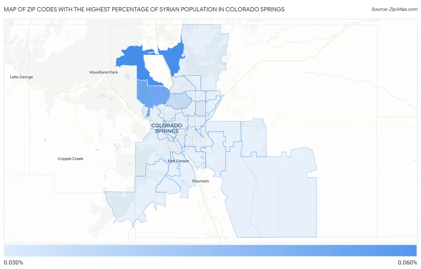 Zip Codes with the Highest Percentage of Syrian Population in Colorado Springs Map