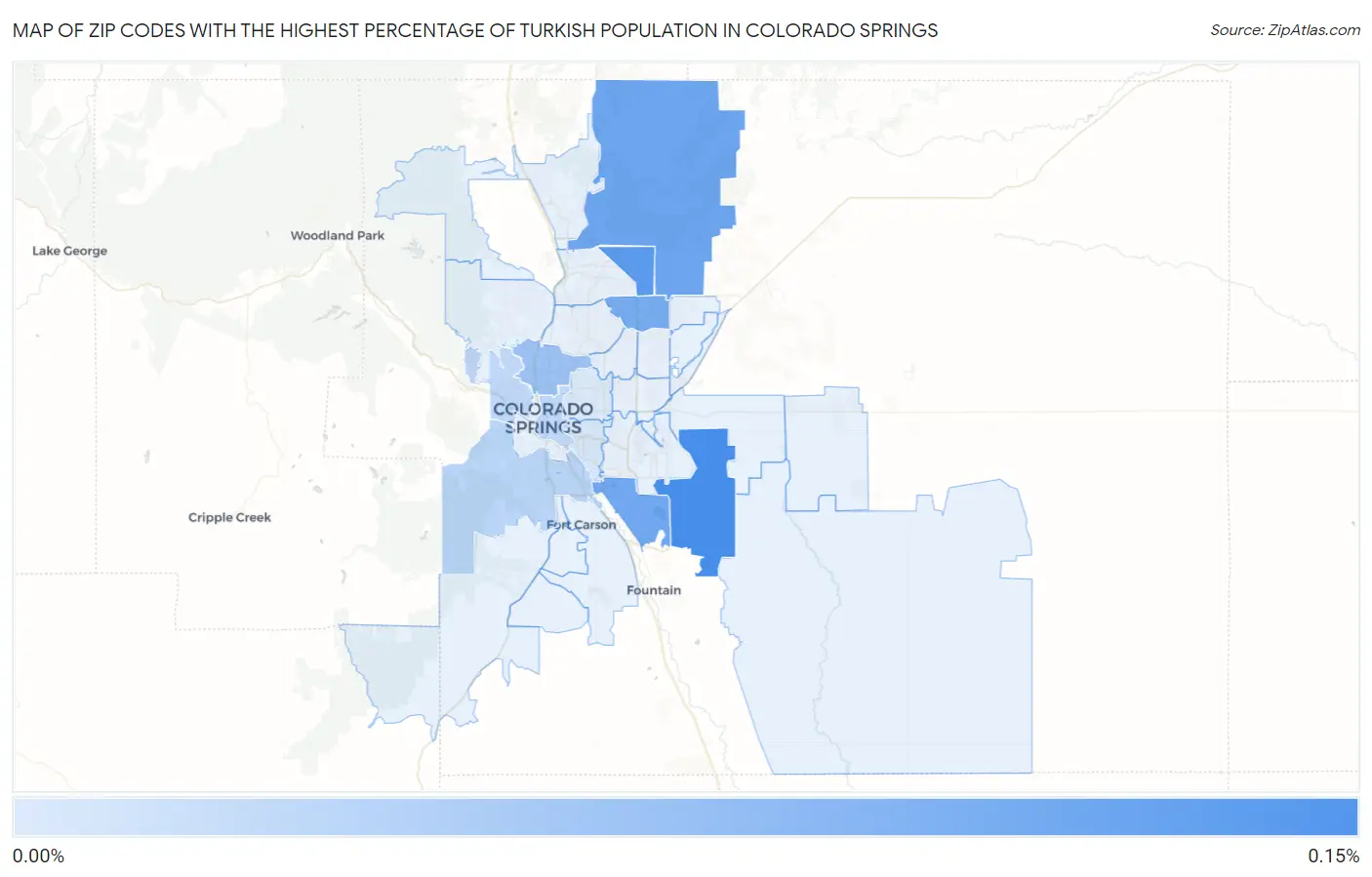 Zip Codes with the Highest Percentage of Turkish Population in Colorado Springs Map
