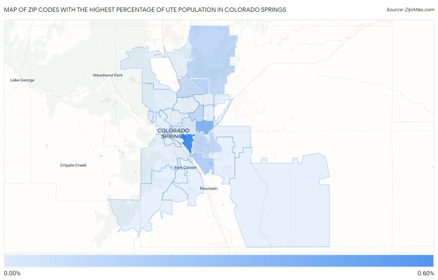 Zip Codes with the Highest Percentage of Ute Population in Colorado Springs Map