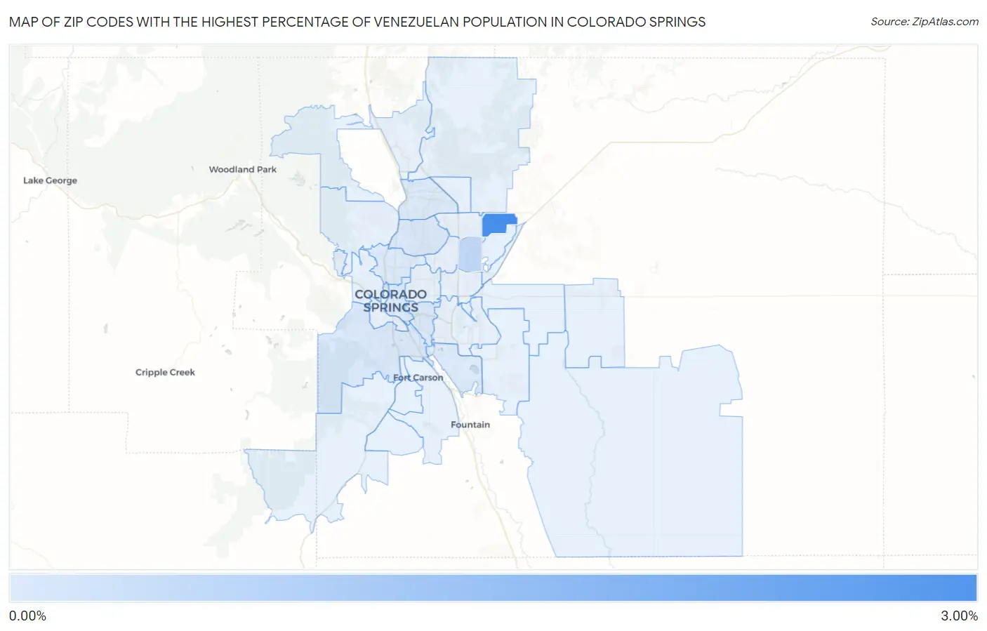 Zip Codes with the Highest Percentage of Venezuelan Population in Colorado Springs Map