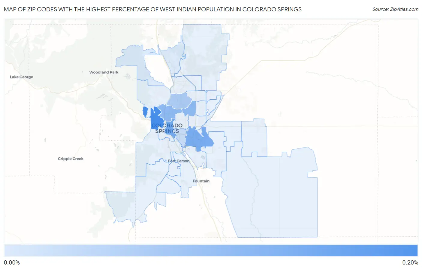 Zip Codes with the Highest Percentage of West Indian Population in Colorado Springs Map
