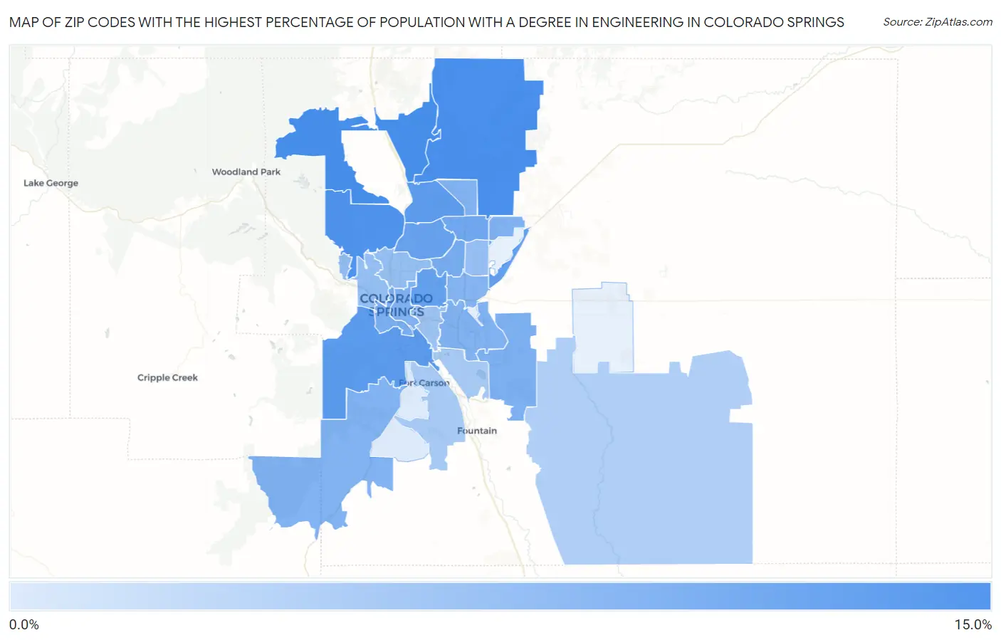 Zip Codes with the Highest Percentage of Population with a Degree in Engineering in Colorado Springs Map