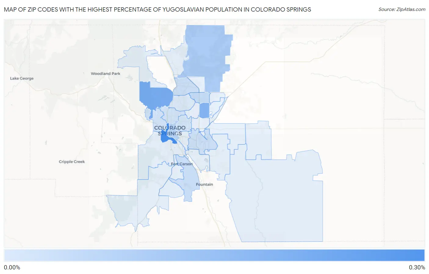 Zip Codes with the Highest Percentage of Yugoslavian Population in Colorado Springs Map
