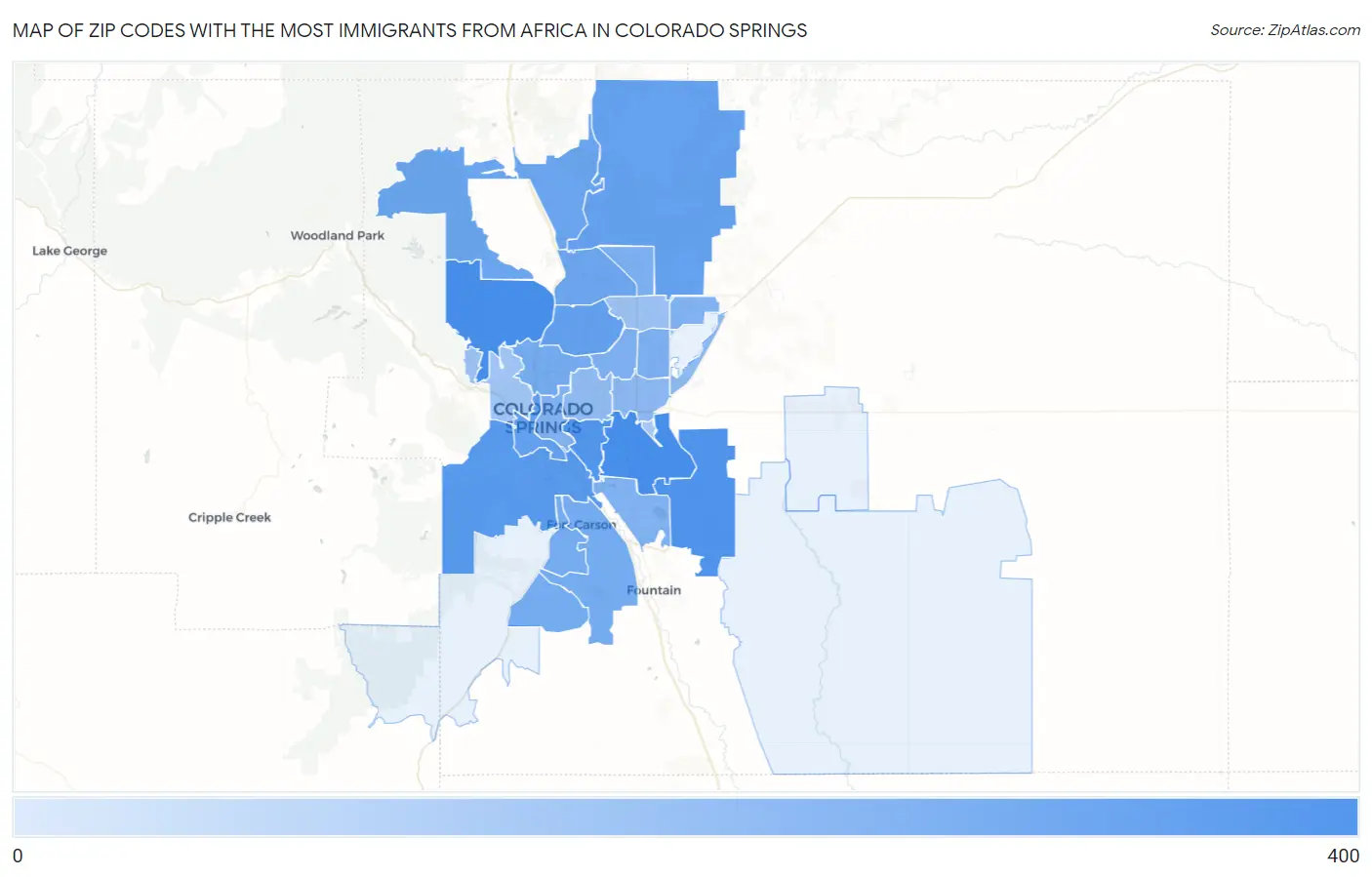 Zip Codes with the Most Immigrants from Africa in Colorado Springs Map