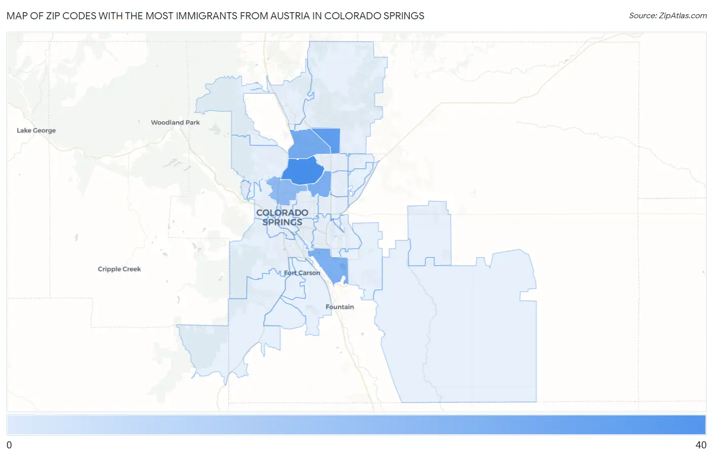Zip Codes with the Most Immigrants from Austria in Colorado Springs Map