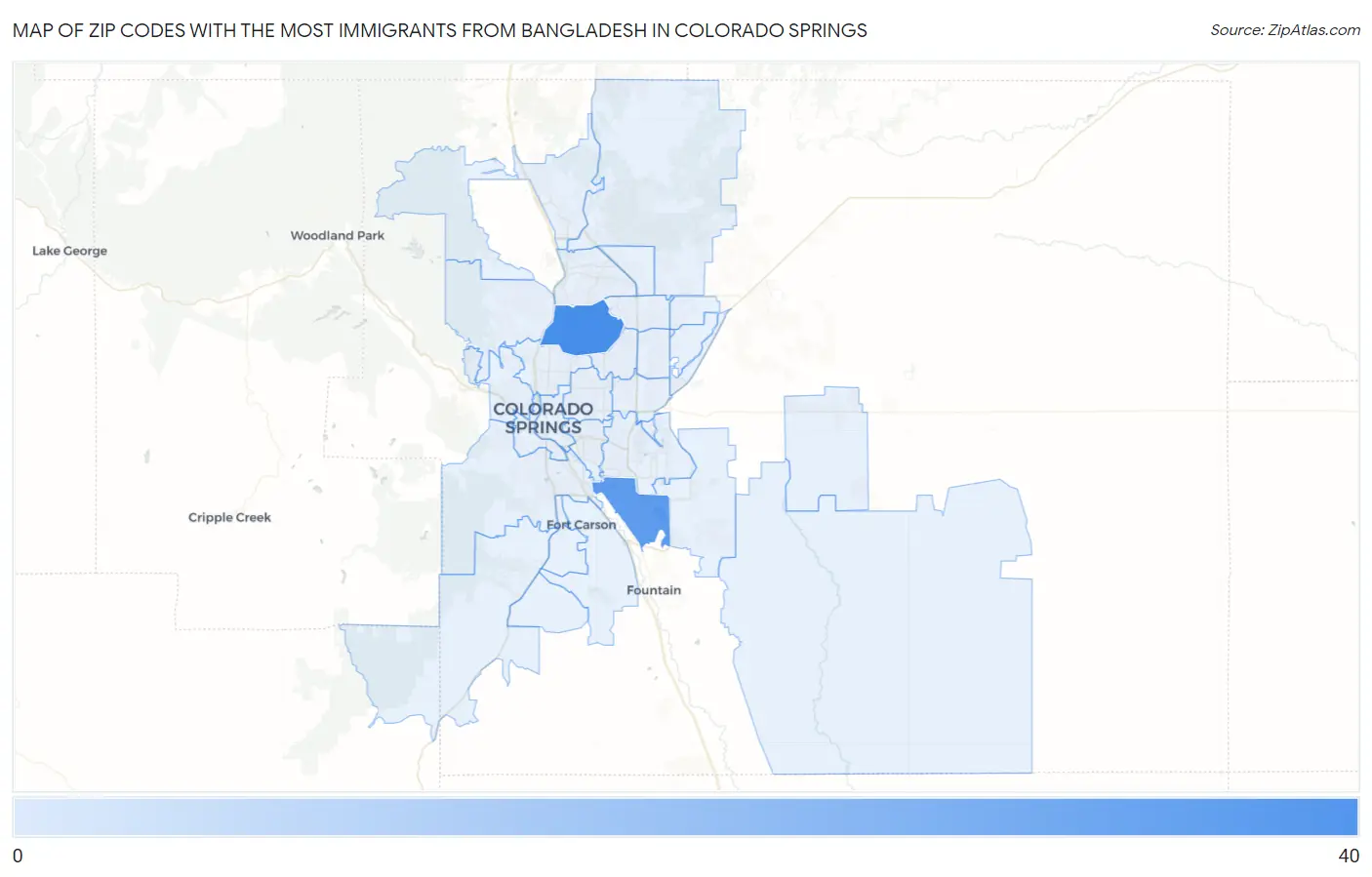 Zip Codes with the Most Immigrants from Bangladesh in Colorado Springs Map