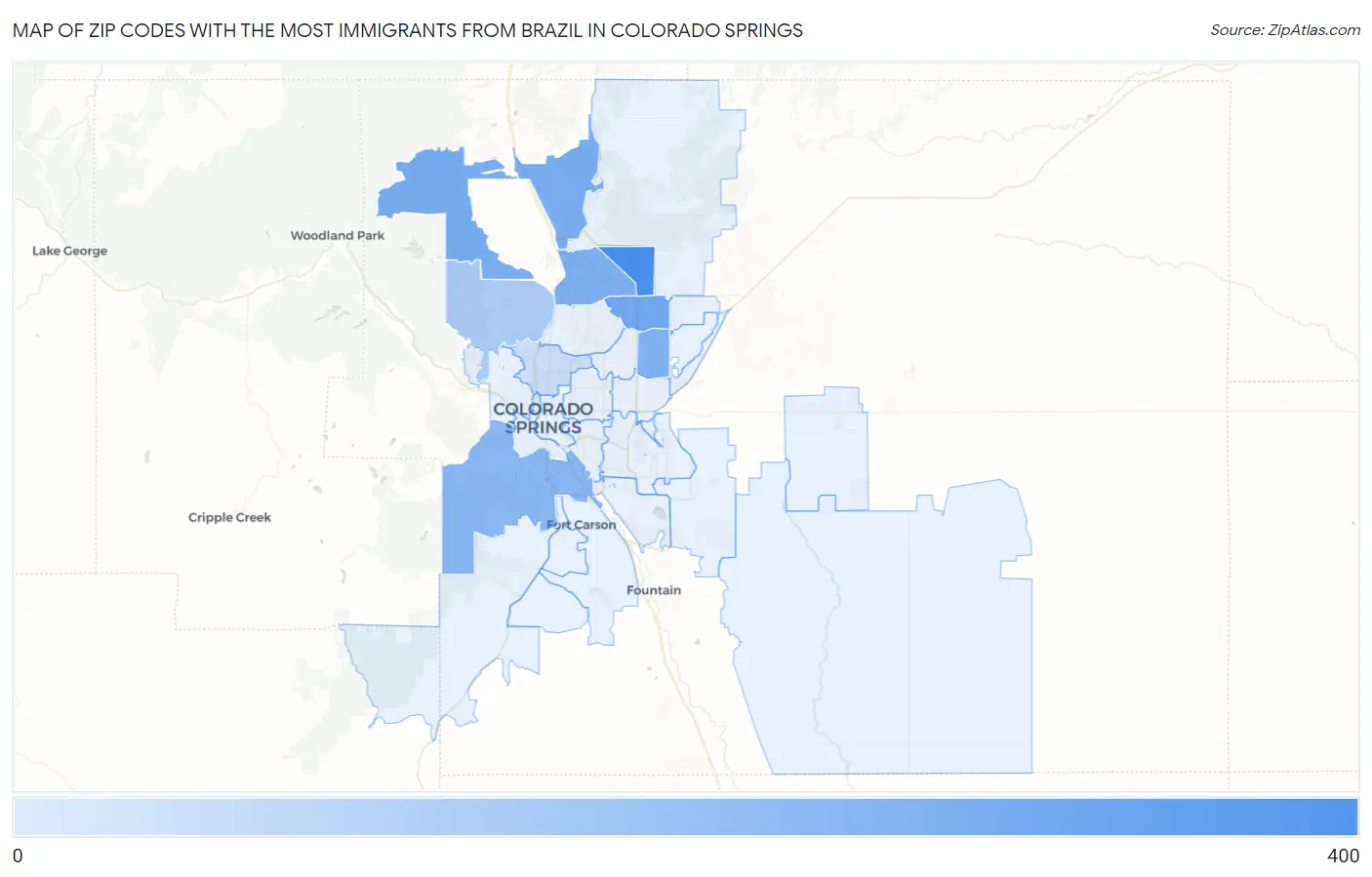 Zip Codes with the Most Immigrants from Brazil in Colorado Springs Map