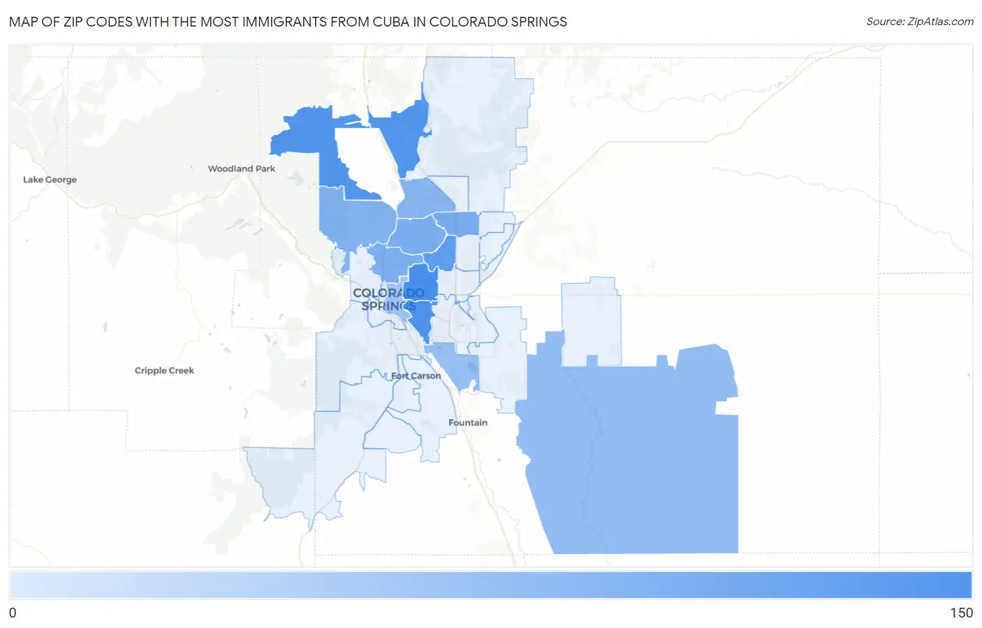 Zip Codes with the Most Immigrants from Cuba in Colorado Springs Map