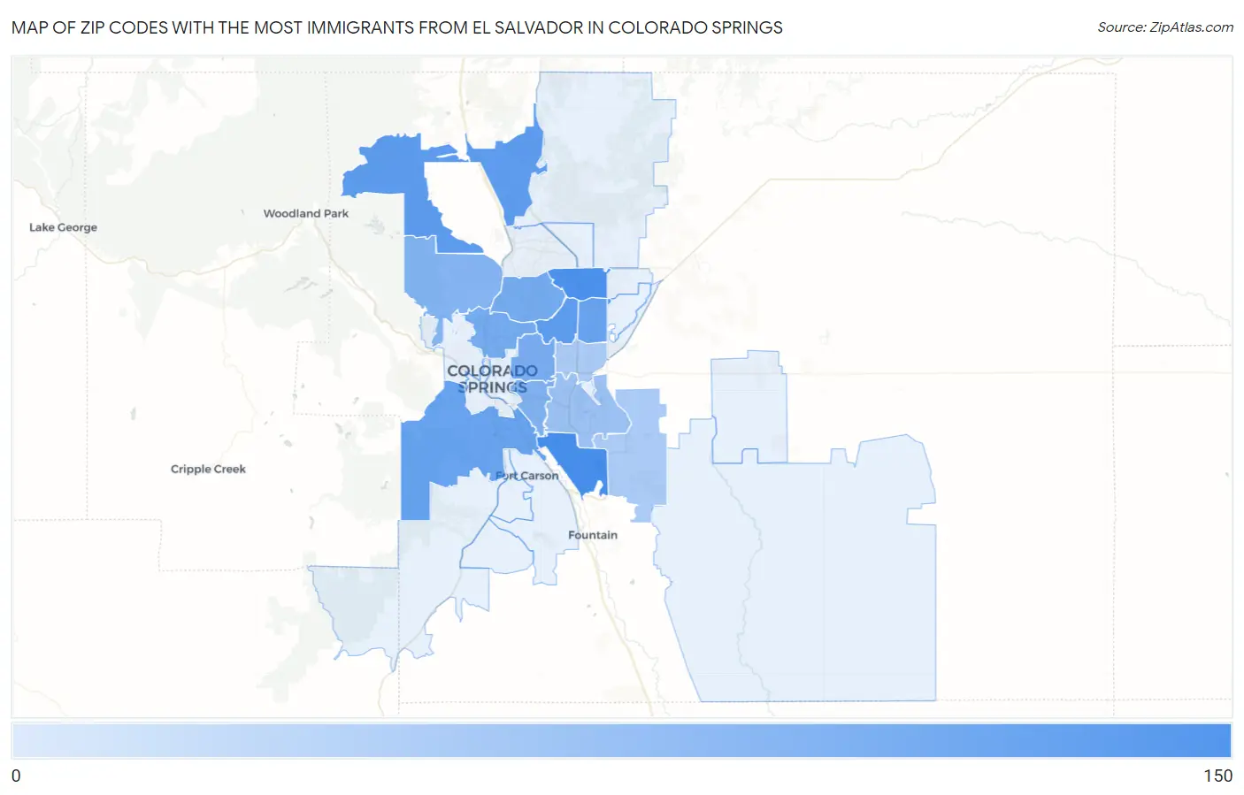 Zip Codes with the Most Immigrants from El Salvador in Colorado Springs Map