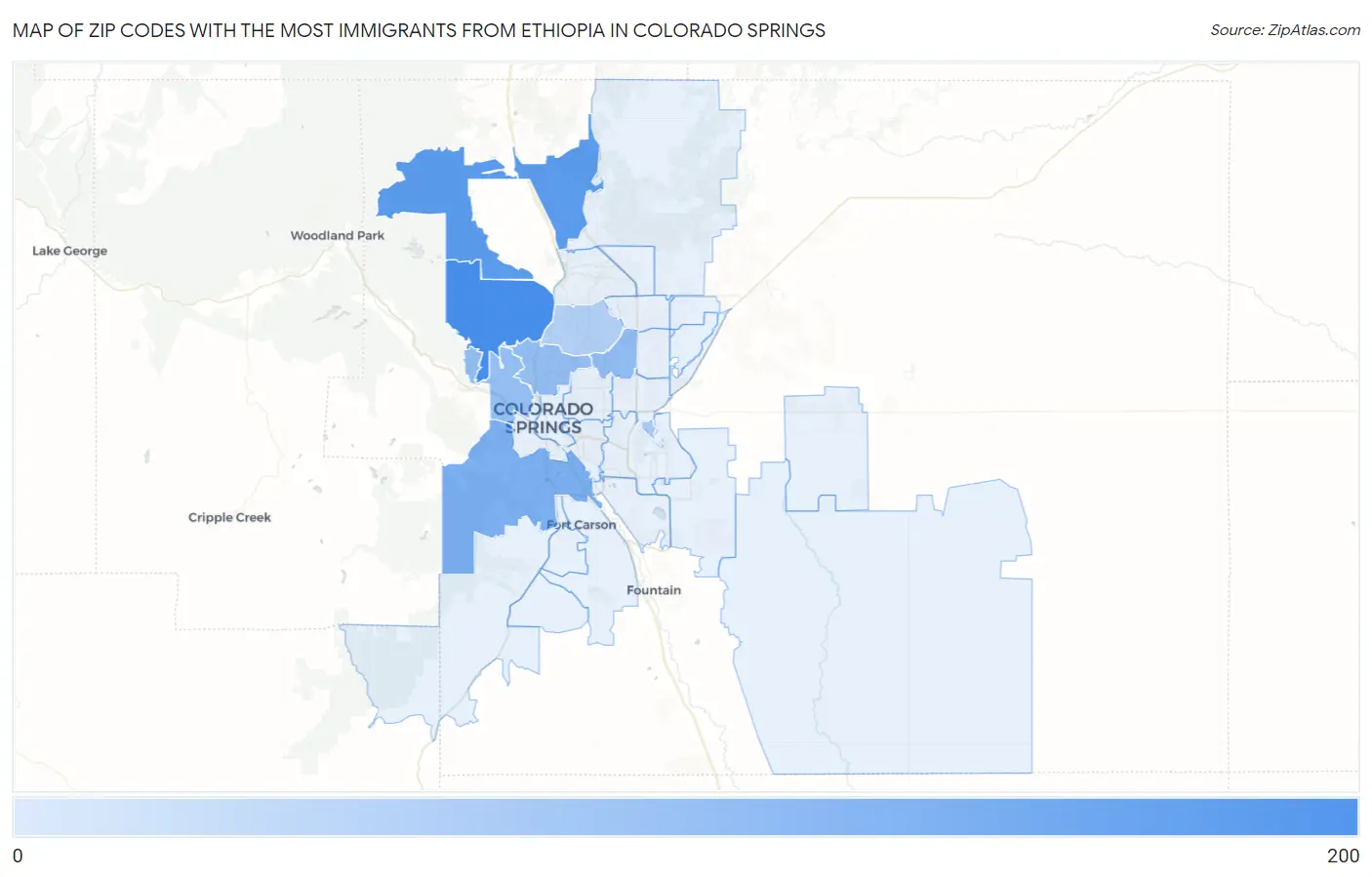 Zip Codes with the Most Immigrants from Ethiopia in Colorado Springs Map