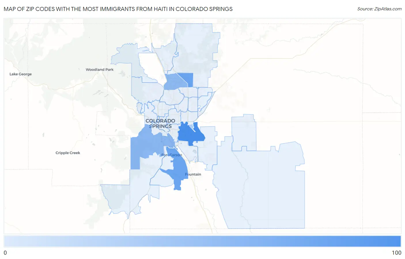 Zip Codes with the Most Immigrants from Haiti in Colorado Springs Map
