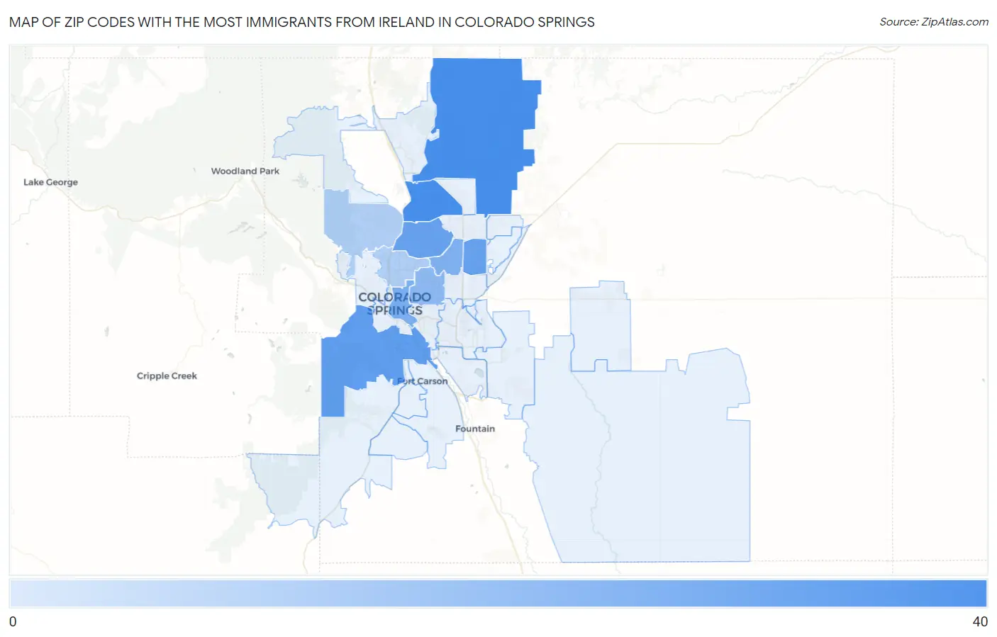 Zip Codes with the Most Immigrants from Ireland in Colorado Springs Map