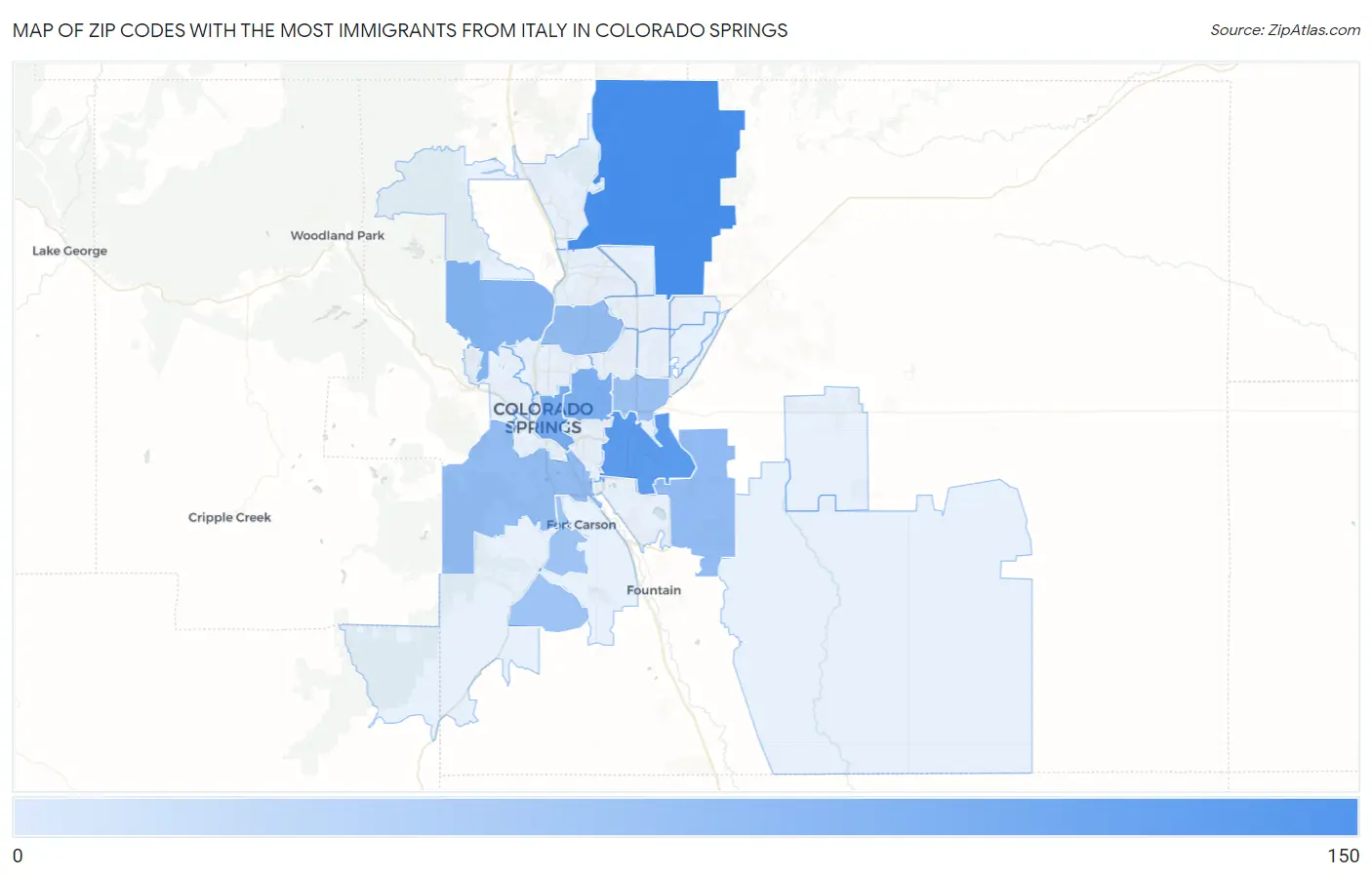 Zip Codes with the Most Immigrants from Italy in Colorado Springs Map