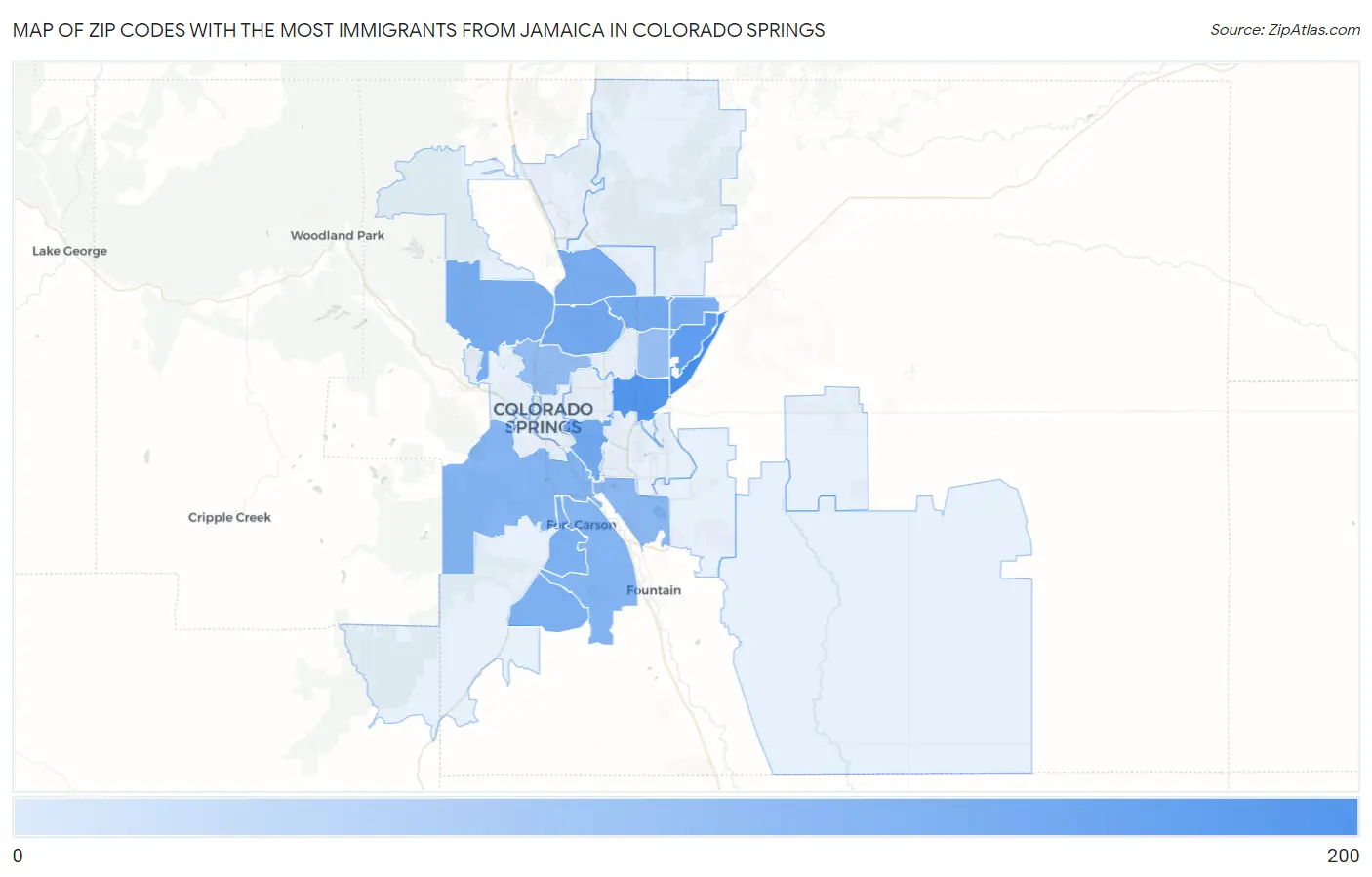 Zip Codes with the Most Immigrants from Jamaica in Colorado Springs Map