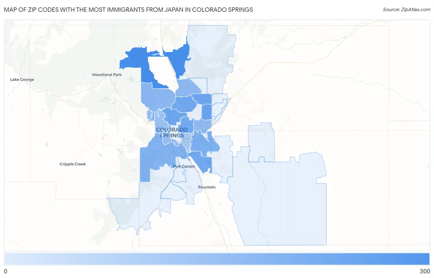Zip Codes with the Most Immigrants from Japan in Colorado Springs Map