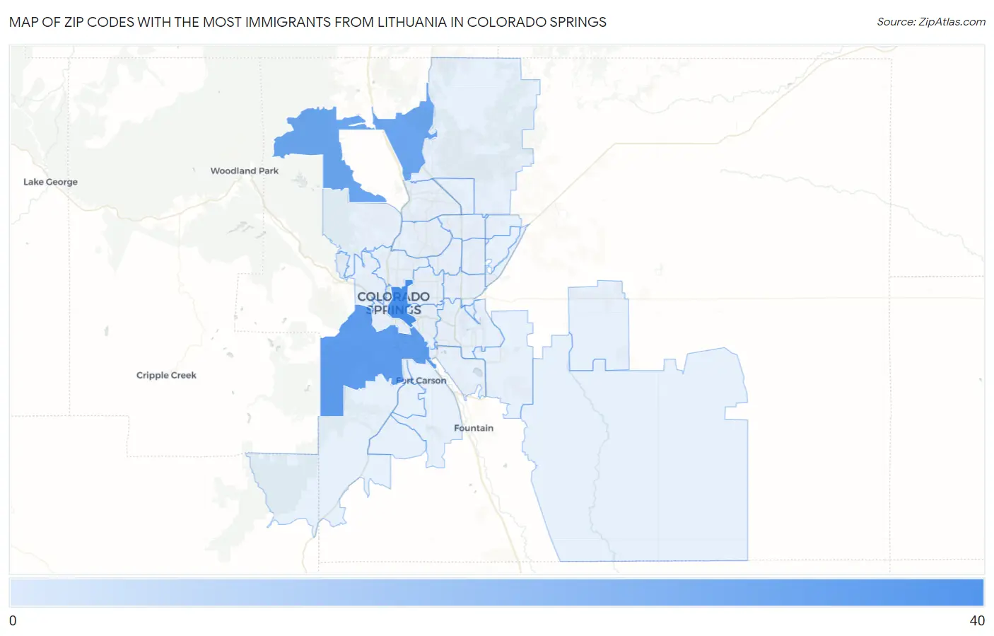 Zip Codes with the Most Immigrants from Lithuania in Colorado Springs Map