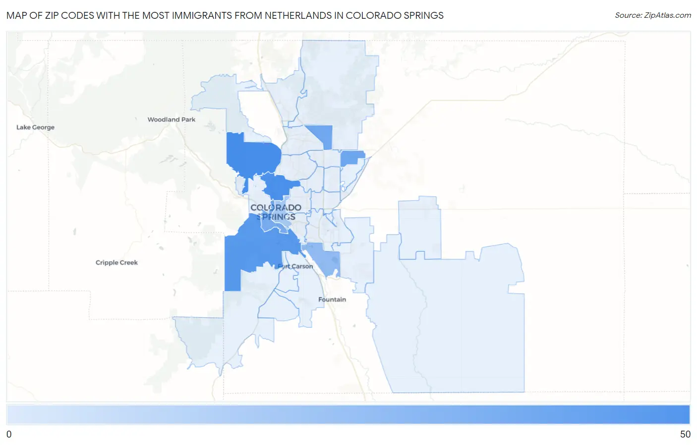 Zip Codes with the Most Immigrants from Netherlands in Colorado Springs Map
