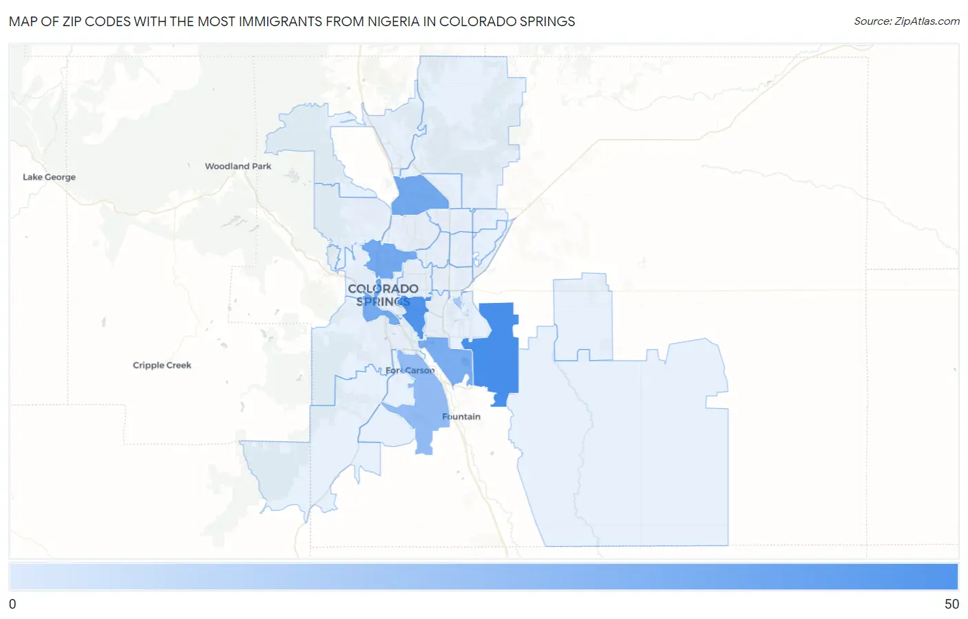 Zip Codes with the Most Immigrants from Nigeria in Colorado Springs Map