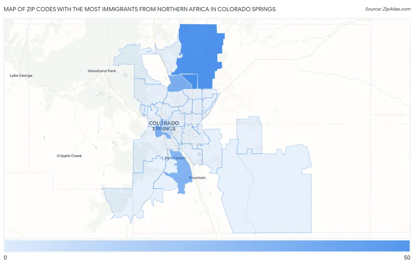 Zip Codes with the Most Immigrants from Northern Africa in Colorado Springs Map