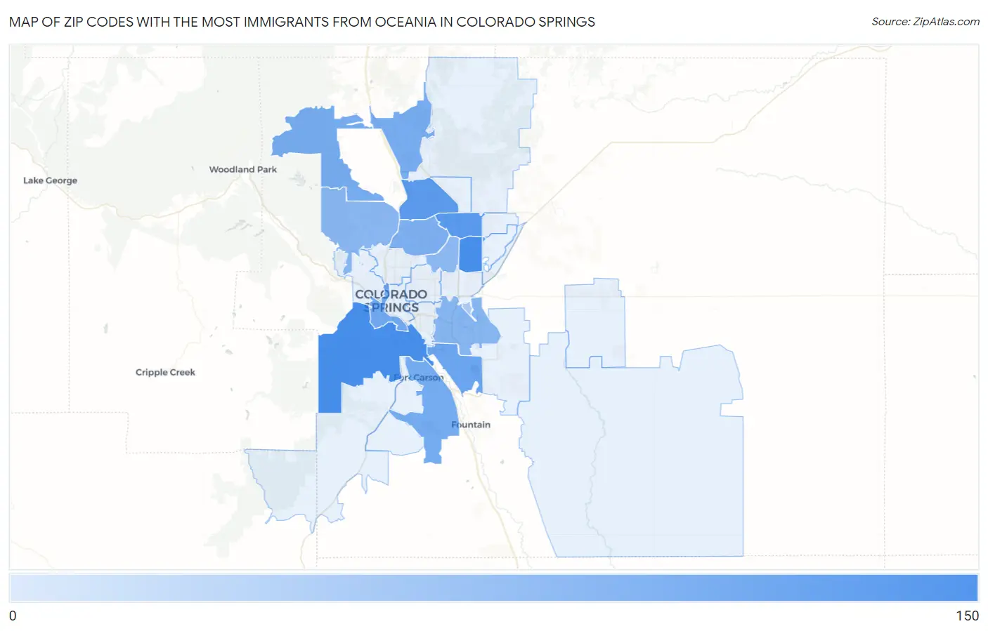 Zip Codes with the Most Immigrants from Oceania in Colorado Springs Map