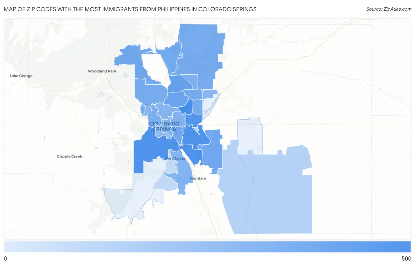 Zip Codes with the Most Immigrants from Philippines in Colorado Springs Map