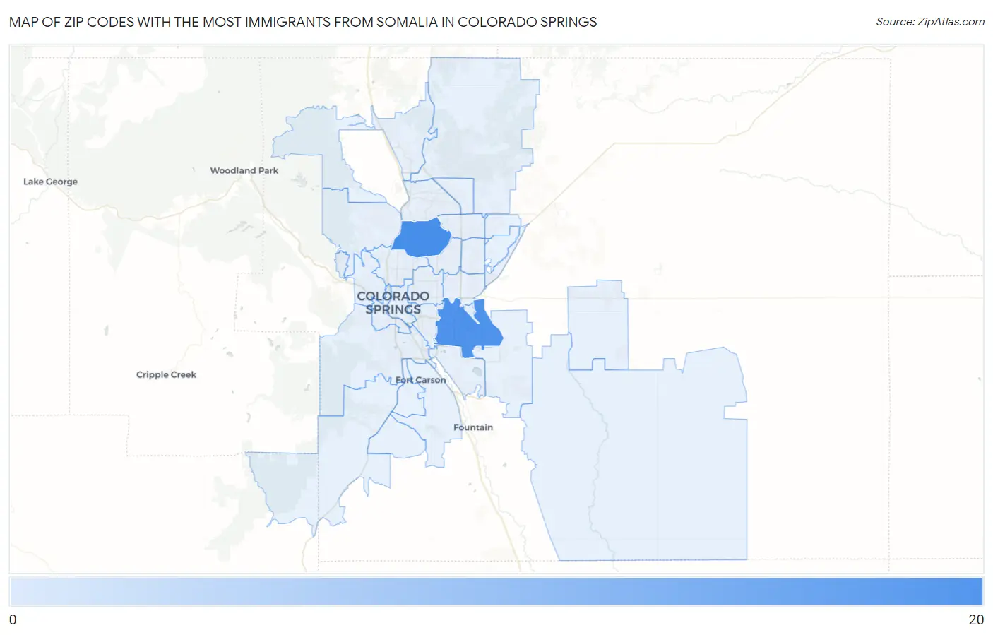 Zip Codes with the Most Immigrants from Somalia in Colorado Springs Map