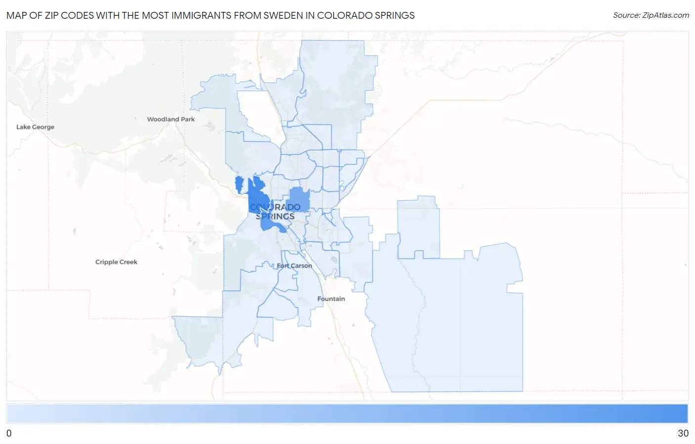 Zip Codes with the Most Immigrants from Sweden in Colorado Springs Map