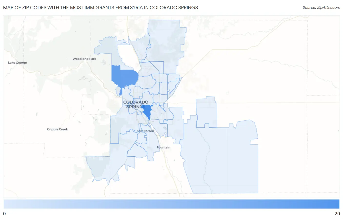 Zip Codes with the Most Immigrants from Syria in Colorado Springs Map