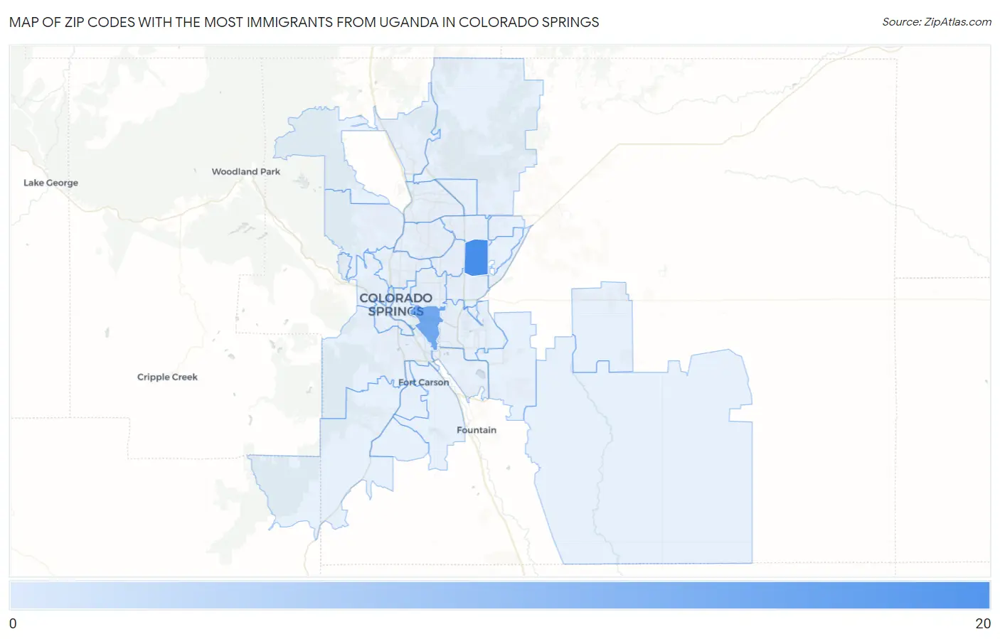 Zip Codes with the Most Immigrants from Uganda in Colorado Springs Map