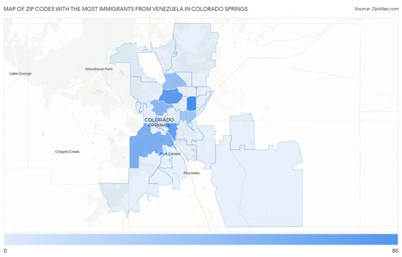 Zip Codes with the Most Immigrants from Venezuela in Colorado Springs Map