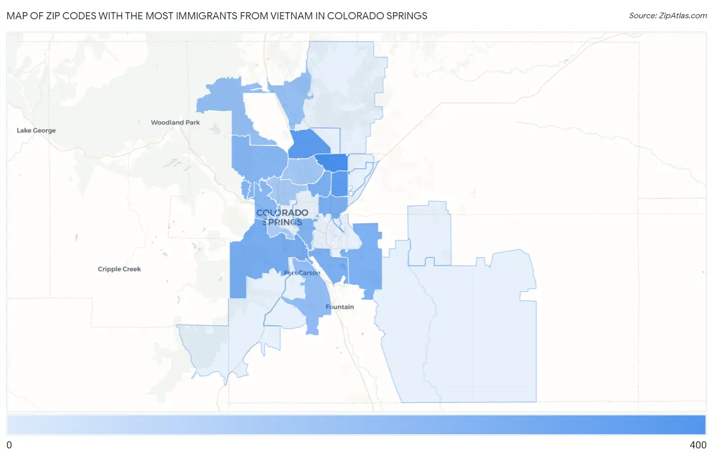 Zip Codes with the Most Immigrants from Vietnam in Colorado Springs Map