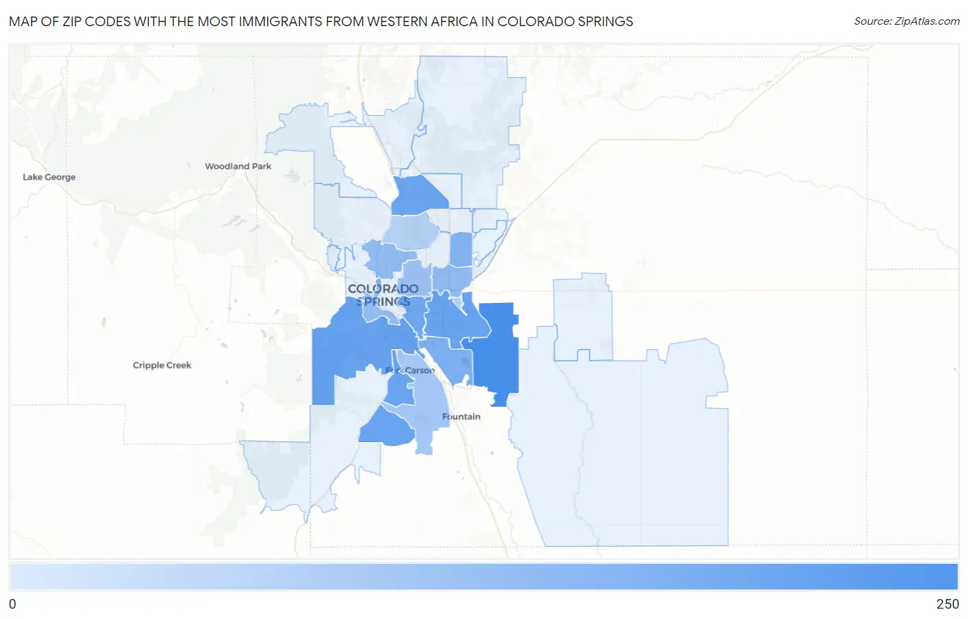Zip Codes with the Most Immigrants from Western Africa in Colorado Springs Map