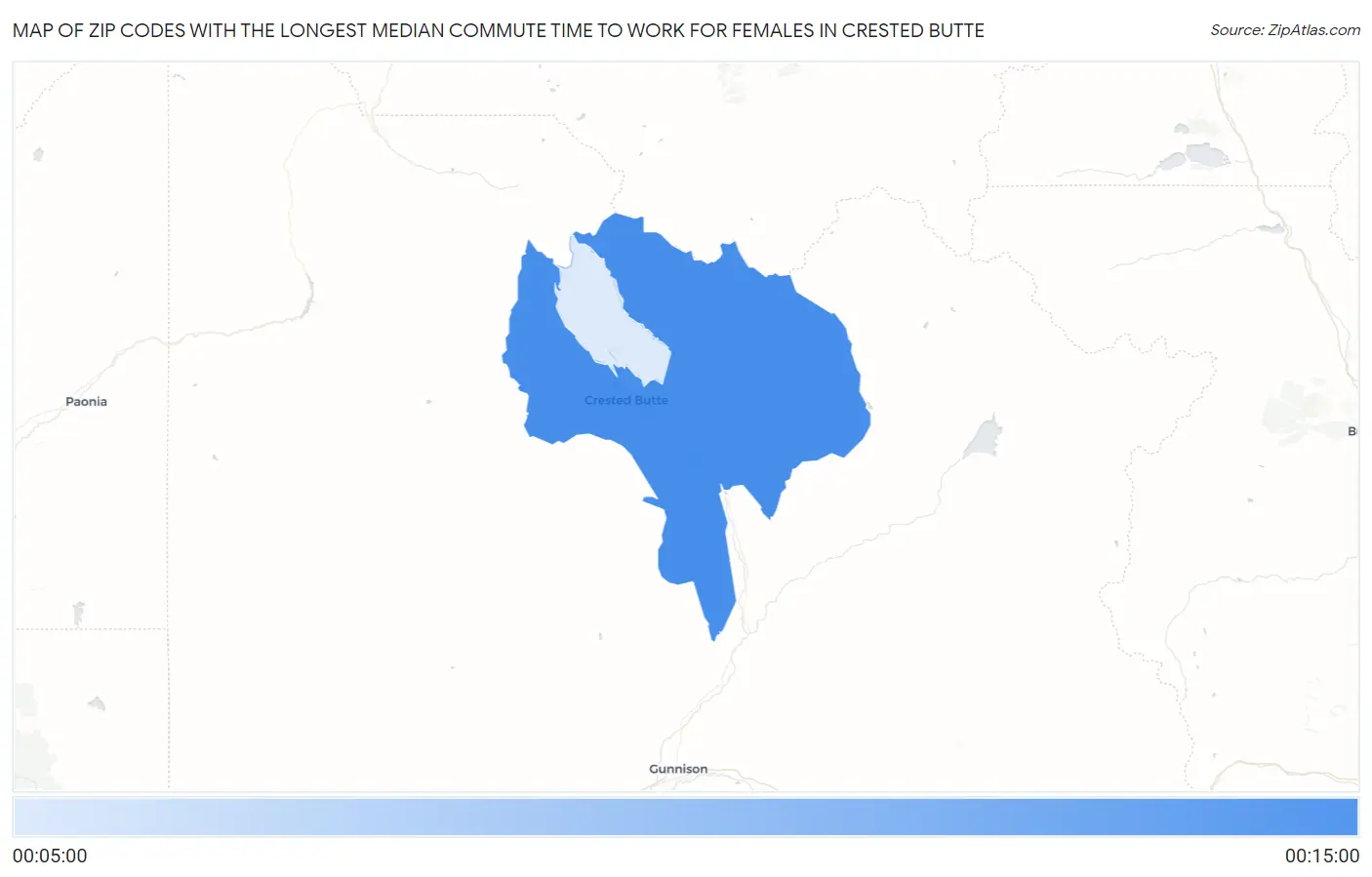 Zip Codes with the Longest Median Commute Time to Work for Females in Crested Butte Map