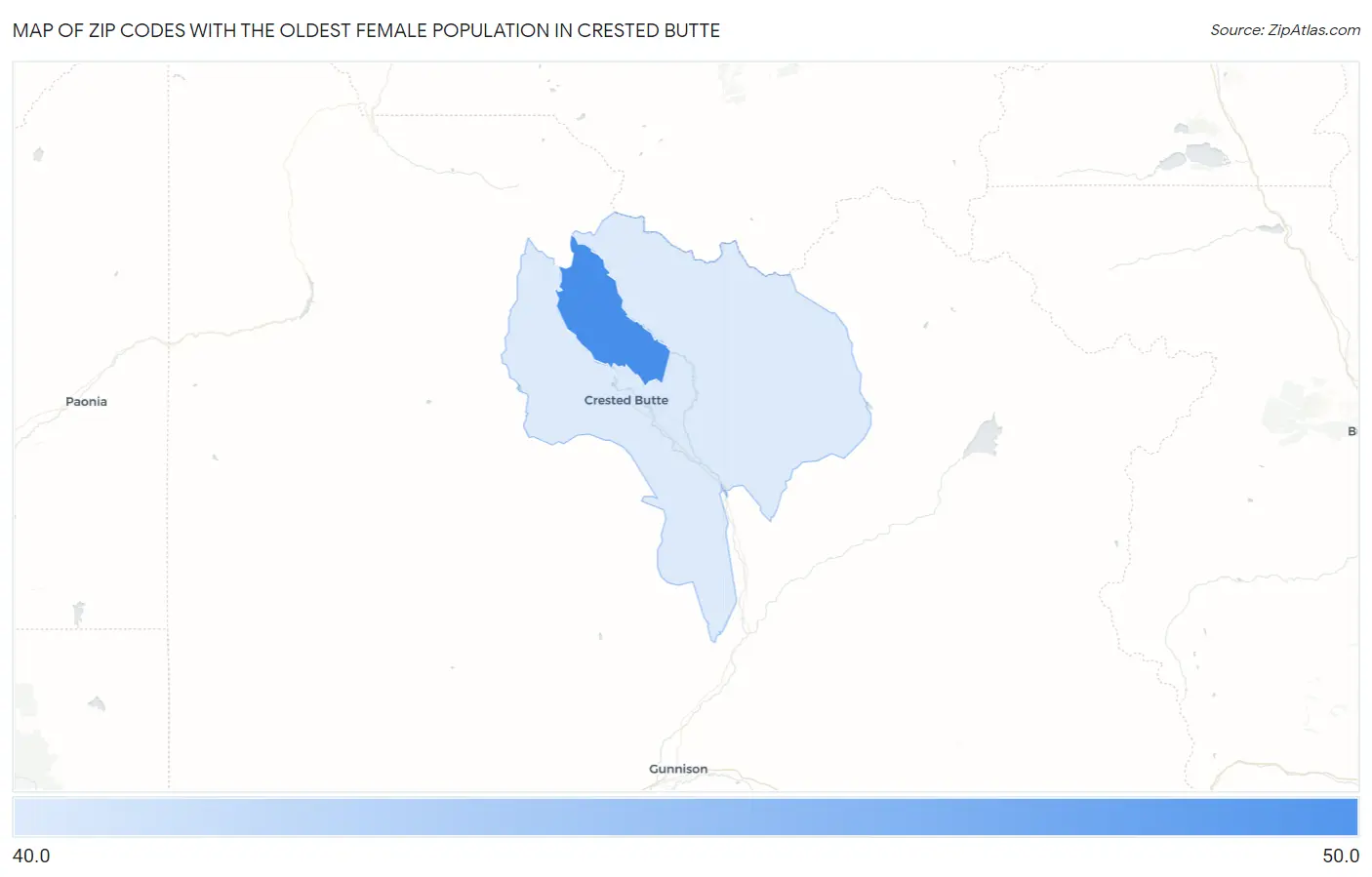 Zip Codes with the Oldest Female Population in Crested Butte Map