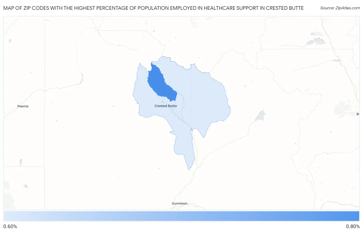 Zip Codes with the Highest Percentage of Population Employed in Healthcare Support in Crested Butte Map