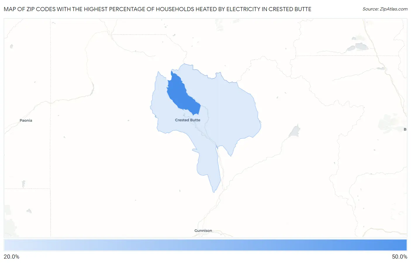 Zip Codes with the Highest Percentage of Households Heated by Electricity in Crested Butte Map