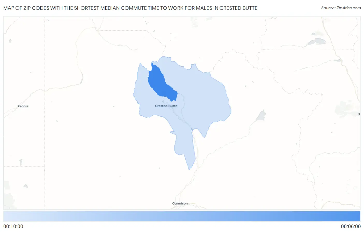 Zip Codes with the Shortest Median Commute Time to Work for Males in Crested Butte Map