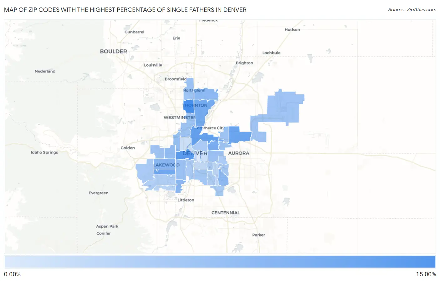 Zip Codes with the Highest Percentage of Single Fathers in Denver Map