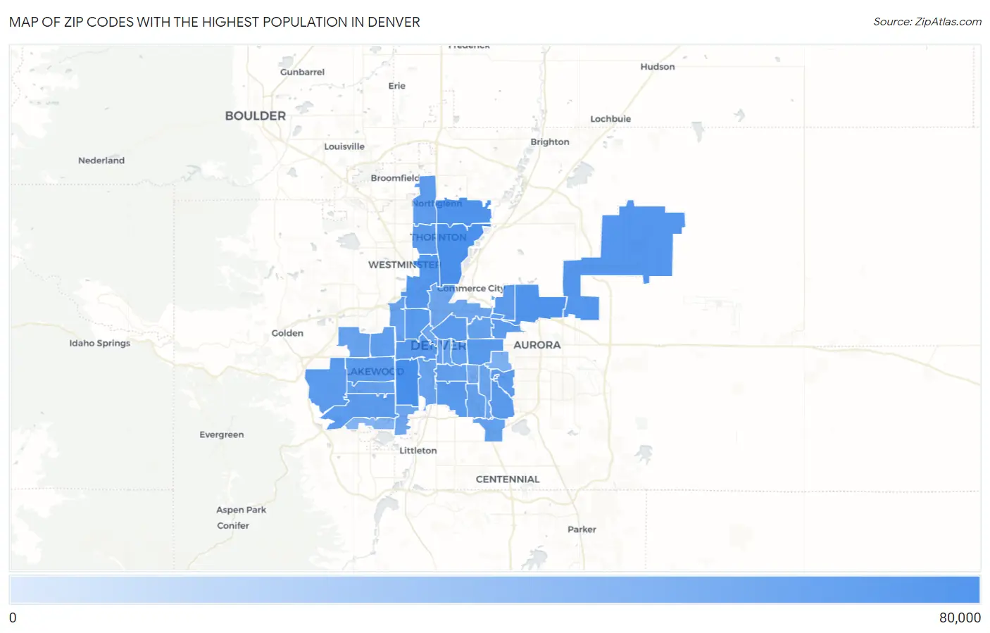 Zip Codes with the Highest Population in Denver Map