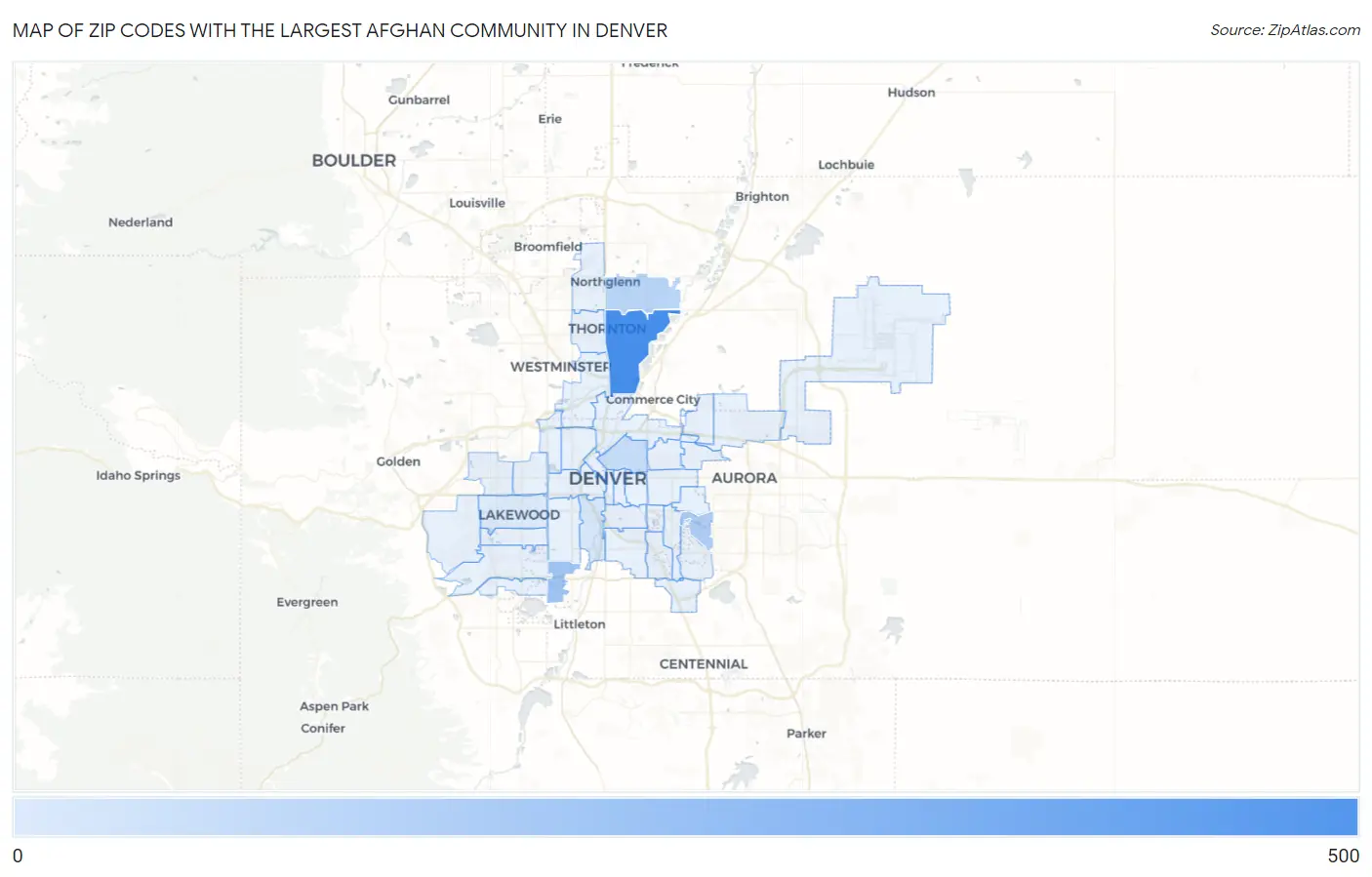 Zip Codes with the Largest Afghan Community in Denver Map
