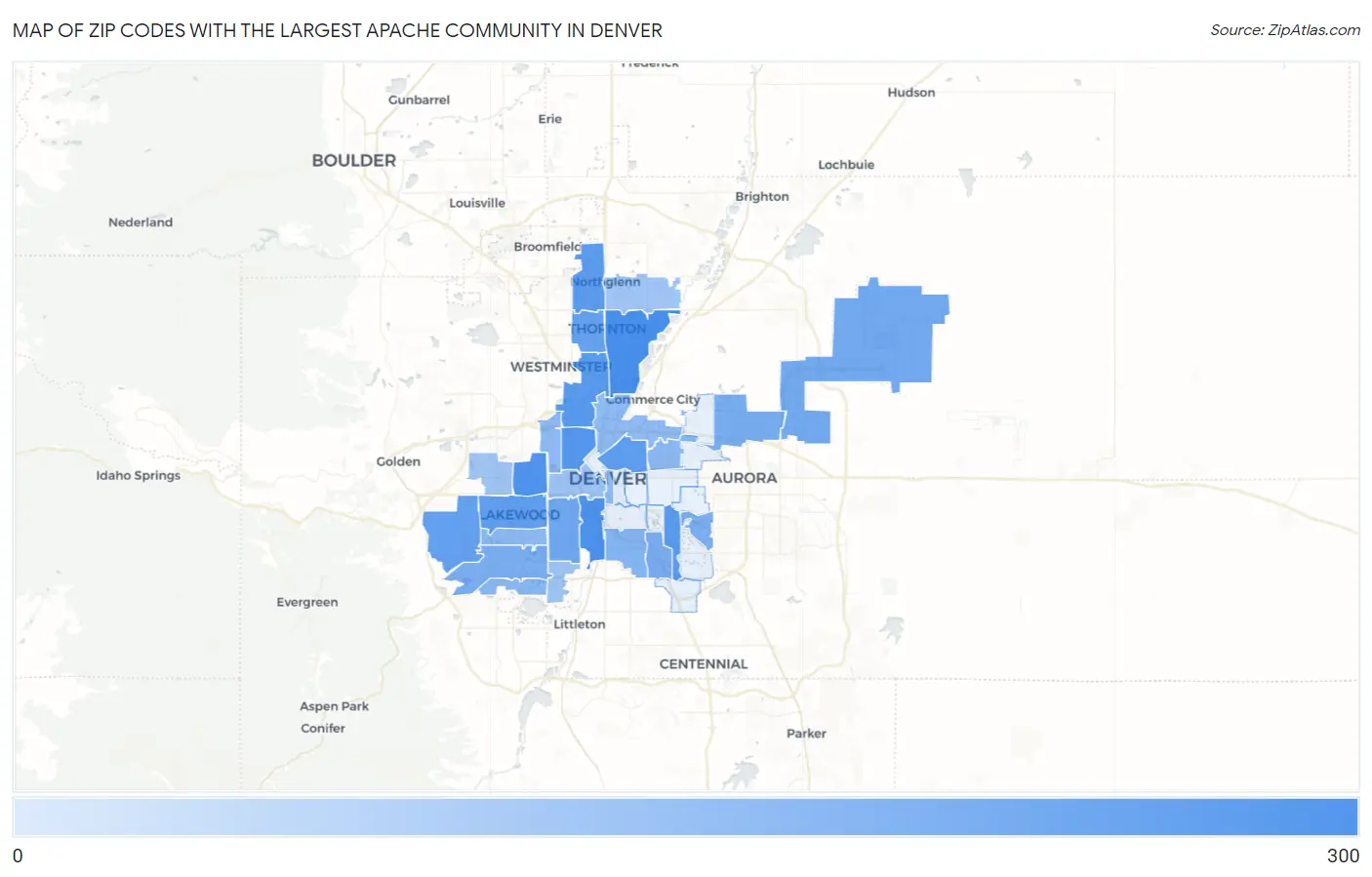 Zip Codes with the Largest Apache Community in Denver Map