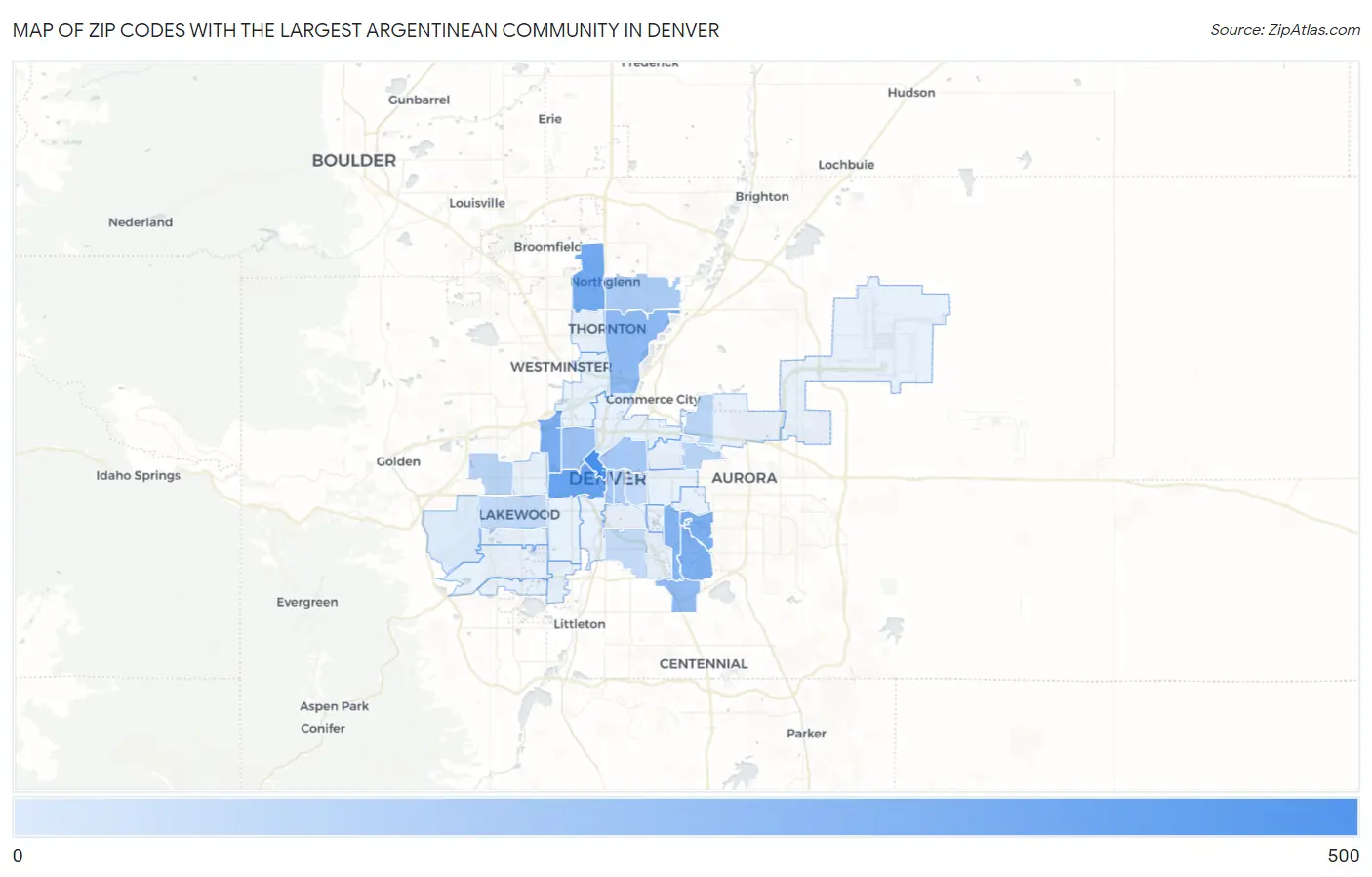 Zip Codes with the Largest Argentinean Community in Denver Map