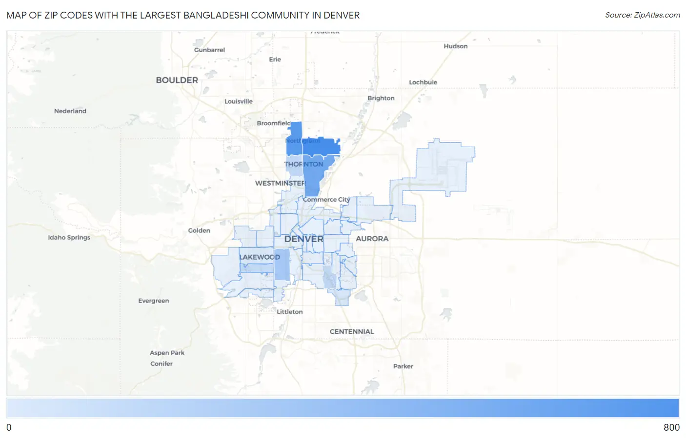 Zip Codes with the Largest Bangladeshi Community in Denver Map