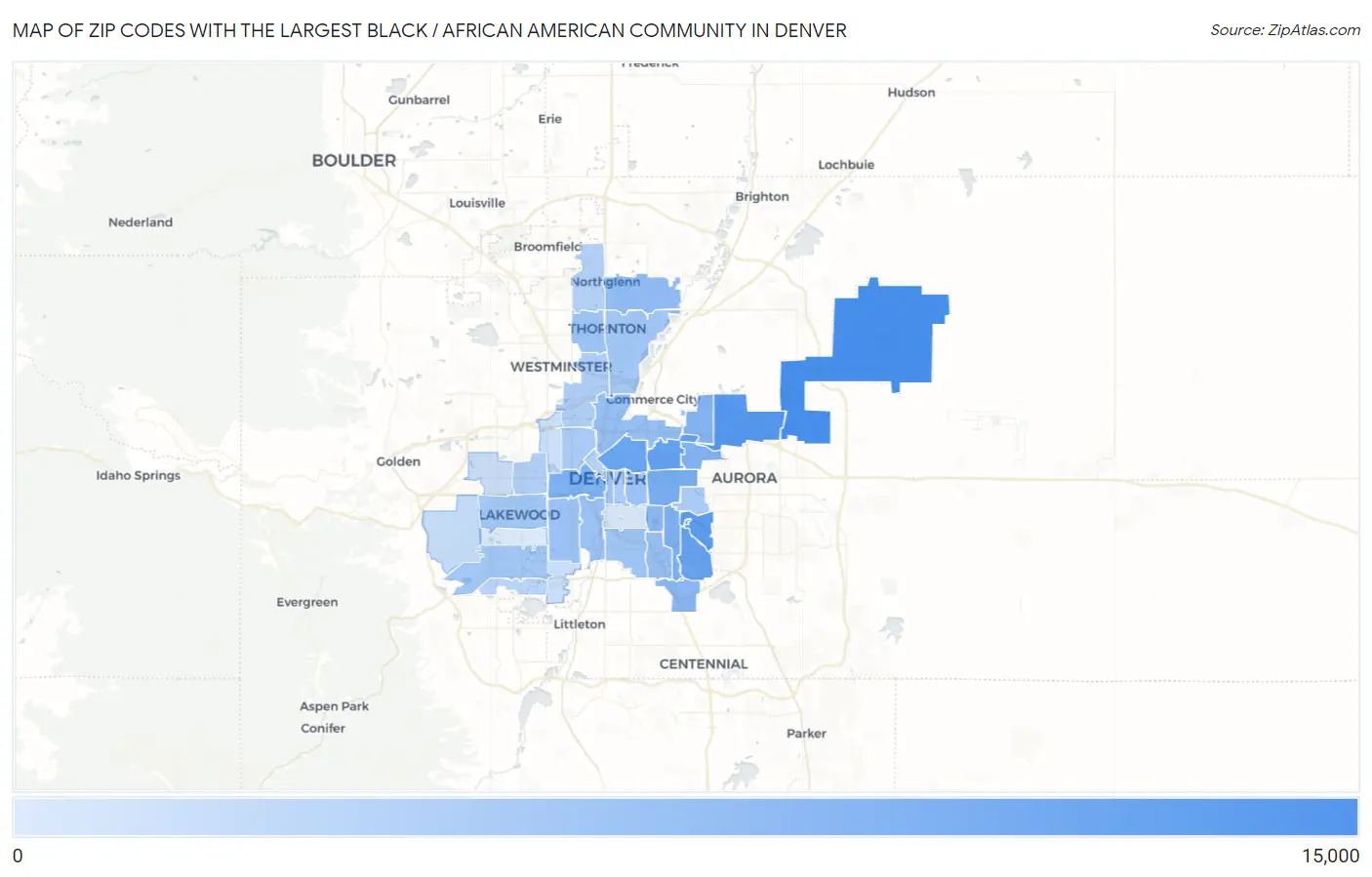 Zip Codes with the Largest Black / African American Community in Denver Map