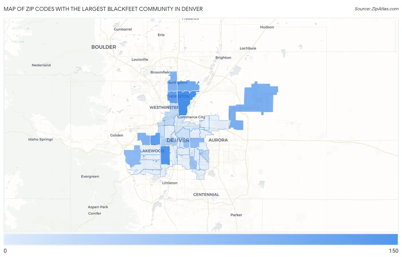 Zip Codes with the Largest Blackfeet Community in Denver Map