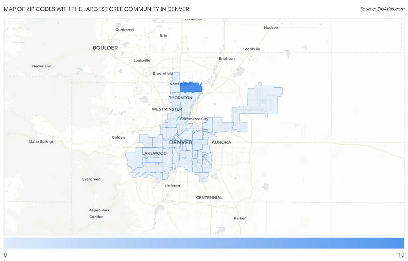 Zip Codes with the Largest Cree Community in Denver Map
