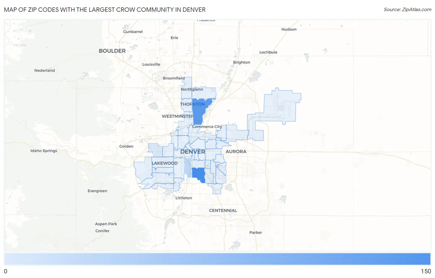 Zip Codes with the Largest Crow Community in Denver Map