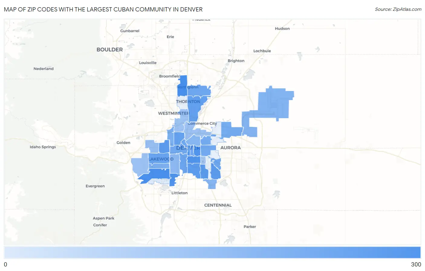 Zip Codes with the Largest Cuban Community in Denver Map