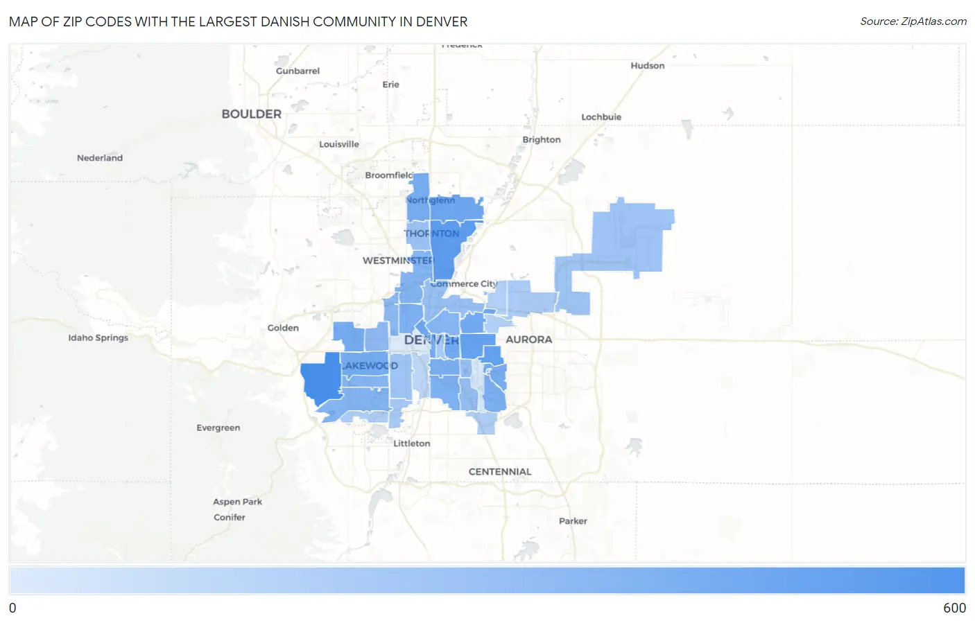 Zip Codes with the Largest Danish Community in Denver Map